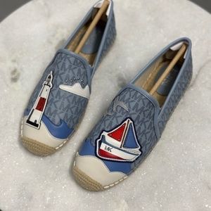 MICHAEL KORS HASTINGS ESPADRILLE size 7 women's MINI MK LOGO PVC 49T9HTFP2B